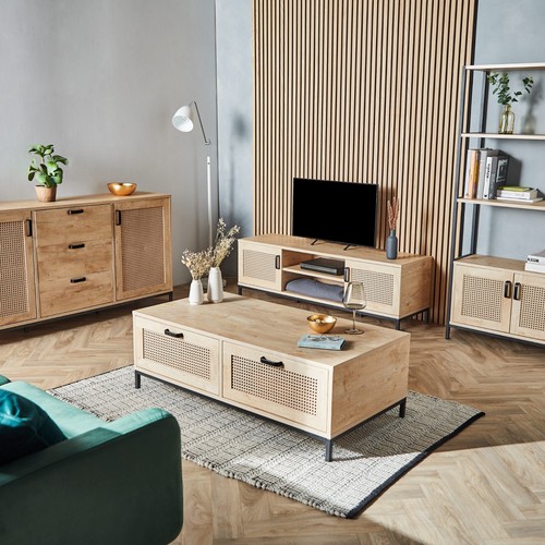 Rattan Bookcase Shelving Display Storage Bookshelf Wood Effect | VonHaus - Picture 6 of 7
