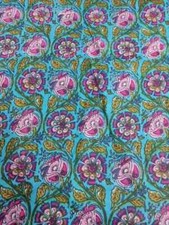 By Yard Indian Blue Floral Hand Block Print Cotton Fabric Dressmaking Sewing