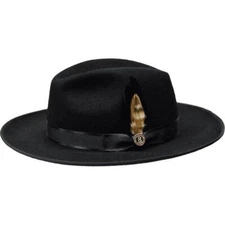 Mens Hat BRUNO CAPELO Australian Wool Wide Brim Fedora Melrose MR370 Black