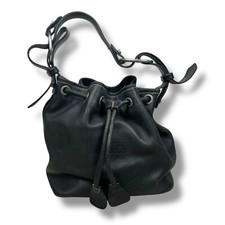 Vintage 90s Dooney Bourke Shoulder Black Pebbled Leather Drawstring Bucket Bag