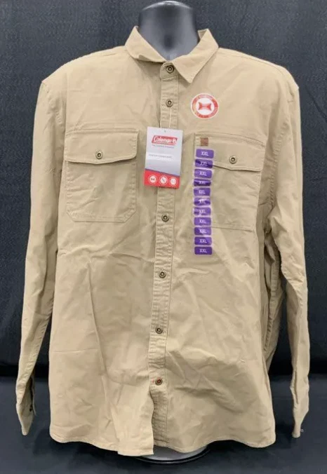 Coleman Outdoors Men Utility Camping Hiking Long Sleeve Khaki Button Shirt - XXL