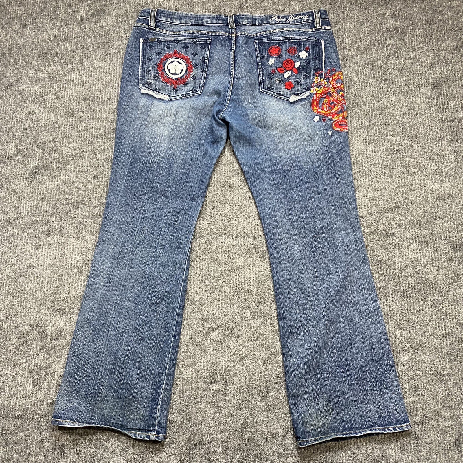 Vintage Y2K Pepe Jeans Mens 38 Skull Snake Jnco Baggy Cyber Goth Pants