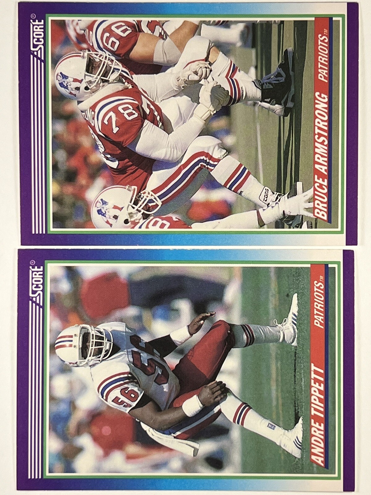 Bruce Armstrong, Andre Tippett 1990 Score 2 Card Lot #485, #458