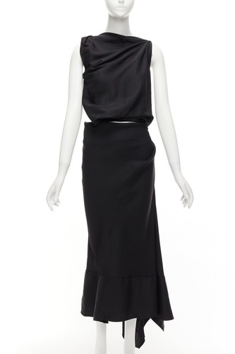 MATICEVSKI 2020 Energy Slash black drape front hi low cut out dress AUS8 S