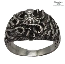 SilverNess Men's Jewellery Large Octopus Ring: 925 Sterling Silver