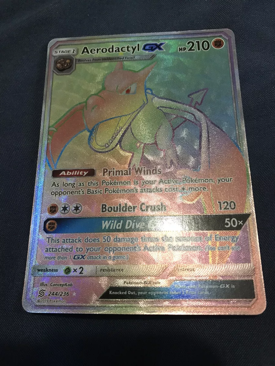 Aerodactyl GX 244/236 SECRET RARE FULL ART Pokemon SM Unified Minds NM Holo  2019