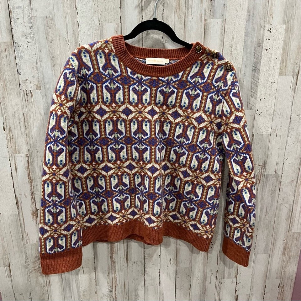 Tory Burch 100 Wool Fair Isle Sweater Rust Melange Femme eBay