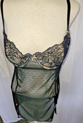 Gilligan & O’Malley Push Up Black Lace & Mesh Nylon Nightie Nightgown Womens L - Picture 3 of 7