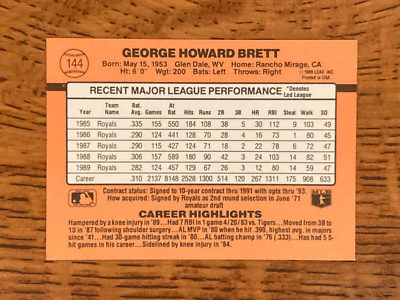 Donruss 1990 Baseball Card - George Brett #144 Royals | eBay