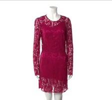 DOLCE & GABBANA Magenta Pink Guipure Lace Sheath Dress w/ Pink Silk Slip SZ 2 XS