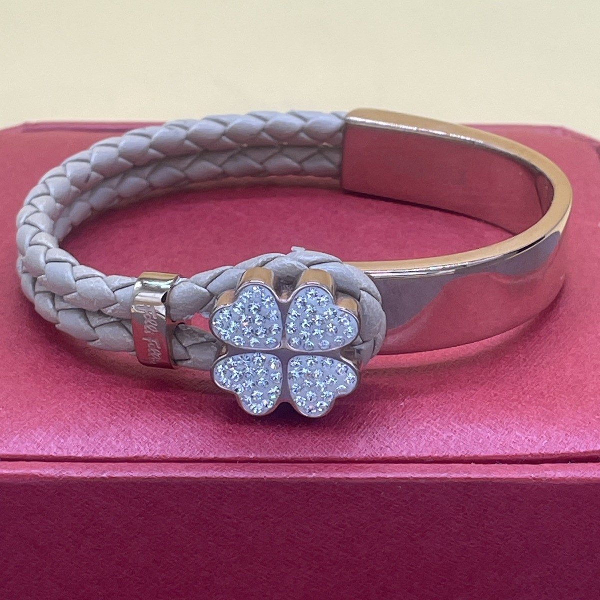 FOLLI FOLLIE Bracelet | White Leather & Gold Tone w/ Rhinestone