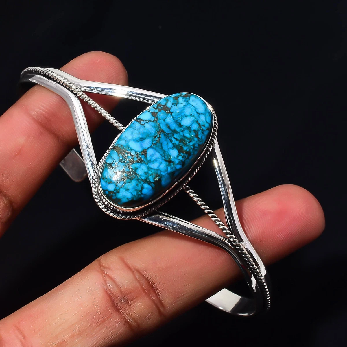 Turquoise Gemstone 925 Sterling Silver Handmade Bangle Jewelry Gift For Love