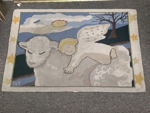 NANCY THOMAS CLAIRE MURRAY Kindred Spirits angel cherub on lamb hooked rug