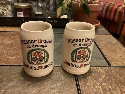 Two (2) Rare Pilsner Urquell Ambos Mundos 1/3 Liter German Beer Steins