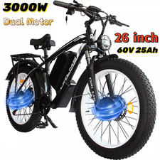 3000W Dual Motor E-Bike 60V 25Ah 38 MPH 26" Fat Tire Electric Bicycle for adults