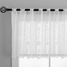 White Lace Valance Curtain W66 x L22 Inch Length 1 Panel Vertical Striped