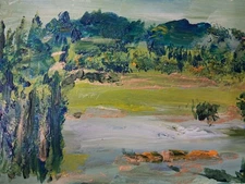 original art paint Acrylic Paper Abstract Landscape 6"x9" The Meadow is Green