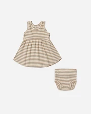 Quincy Mae Baby Dress 0-3M Ribbed Tank Dress and Bloomer Latte Stripe Set