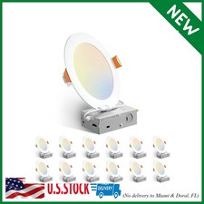 12 Pack 6 Inch 5CCT Ultra-Thin LED Recessed Ceiling Light with Junction Box, 105