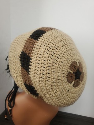Handmade Crochet African Flower Checker Tam Dreadlock Reggae Rastafarian Beanie 