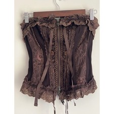 Vintage Victorian Gothic Brown Lace Corset Ro...