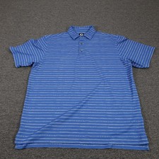 FootJoy Polo Shirt Mens Large Blue Striped Golf Performance Stretch Short Sleeve