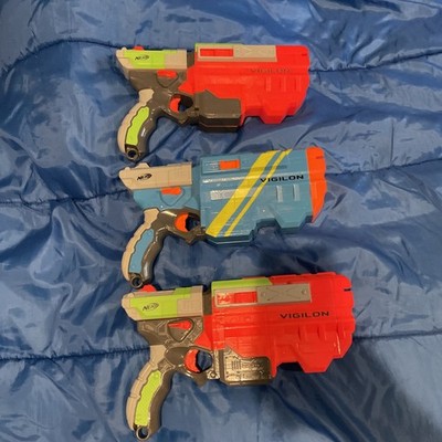 NERF Gun VORTEX VIGILON Foam Disc Blaster Blue/Yellow AND 2 Green