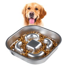 Slow Feeder Dog Bowl, 2 Cups Stainless Steel Metal Pet Food Bowls, Dog Cat Fo...