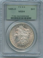 1885 O PCGS MS64 Morgan Silver Dollar $1 US Mint 1885-O MS-64 OGH Blast White