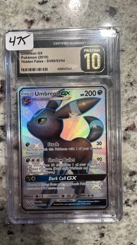 CGC 10 PRISTINE PSA Pokemon Hidden Fates Umbreon GX SV69/SV94 Full Art Shiny