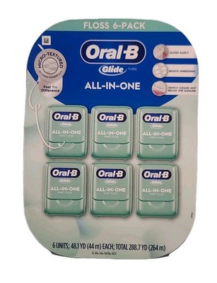 Oral-B Glide   ALL-IN-ONE   MINT   DENTAL FLOSS 44 m   6 UNITS   Shred Resistant