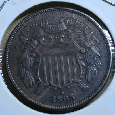 DIE CRACK 1865 2 CENT Fancy 5 About Uncirculated Brown