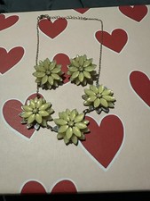 Set: Sunflower Sunburst Necklace Gold Tone Chain 18" with matching earrings