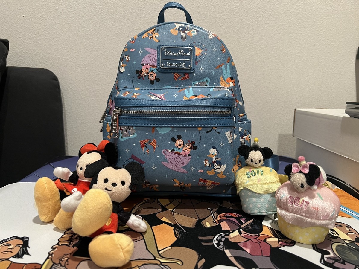 Loungefly Disney Parks Magic Kingdom Attractions Backpack w/ Tsum Tsum  Plushies