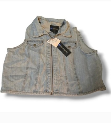 Ib Diffusion Denim Vest Womens Size Large Light Wash Blue Jean Zips Up