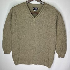 Honors Mens M Beige Textured Knit V-Neck Sweater Made in USA