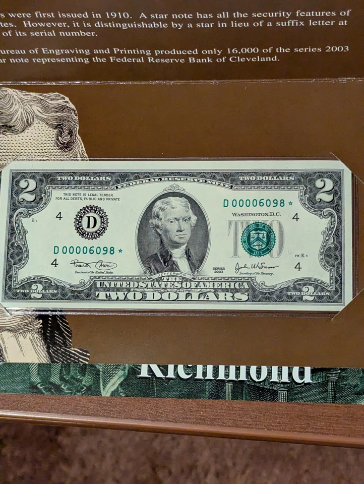 2003 BEP $2 Star Note District Set All Low Serial Numbers - Image 4 of 4