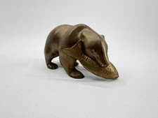 Vintage Solid Brass Bear Holding Salmon Figur...