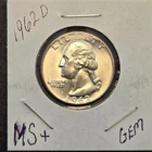 1962d Gem high grade Washington silver quarter.