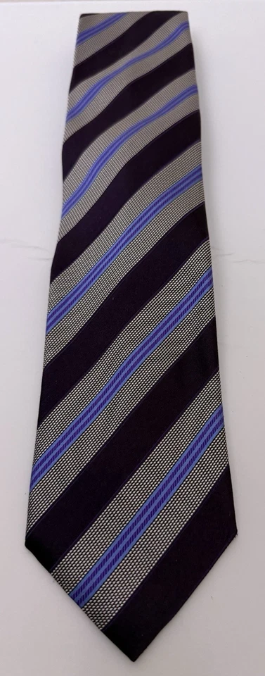 豪华! 全新 正品 Canali 真丝领带 意大利制造 深紫色条纹 全新带标签 — 第 2/4 张图片