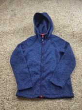 Lands End Fleece Jacket Boys Medium Blue Hooded Sweater Full Zip Pockets
