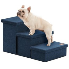 Foldable 3-Step Pet Stairs for Bed  Couch, Cat Dog Steps, 200 Lb Navy Blue