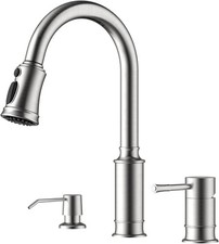 Brushed Nickel 3-Hole Kitchen Faucet with Pull-Down Sprayer  Soap Dispenser
