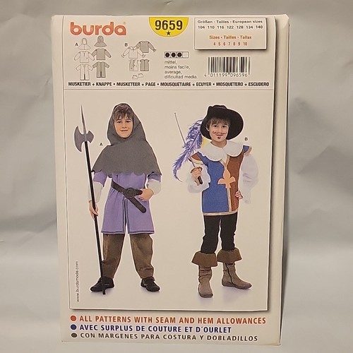 UNCUT Medieval Musketeer Knave Child Costume Kids Size 4-10 Burda 9659 Cosplay - Picture 2 of 7