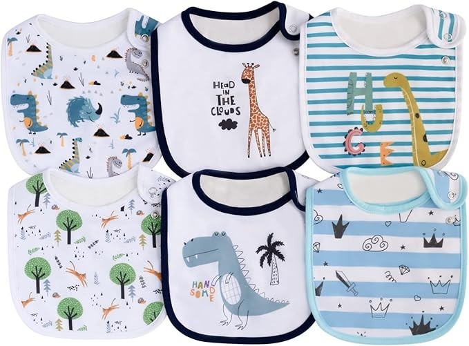 6 Pack Waterproof Baby Bibs &ndash; Cotton, Snap Closure