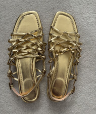 J.Crew Women s Gold Strappy Leather Flat Slip...
