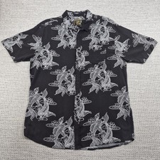 Super Cool Button Up Shirt Mens XL Black Koi Fish Hawaiian Short Sleeve