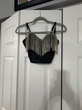 Black Rhinestone Tassel Corset Crop Top