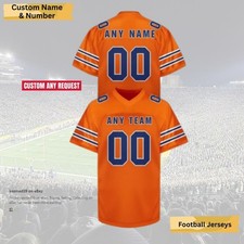 Personalized Orange Blue Trim Football Jersey Custom Team Name Number