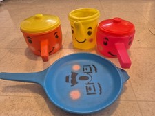Worcester Toy Co Pots Blue Frying Pan and Smiling Face Plastic Pots Vintage